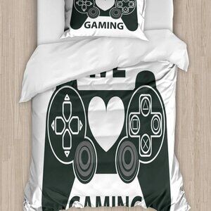 NEW- Lunarable Gamer Duvet Cover Set We Love Gaming- Twin Size 68"X88"- Charcoal